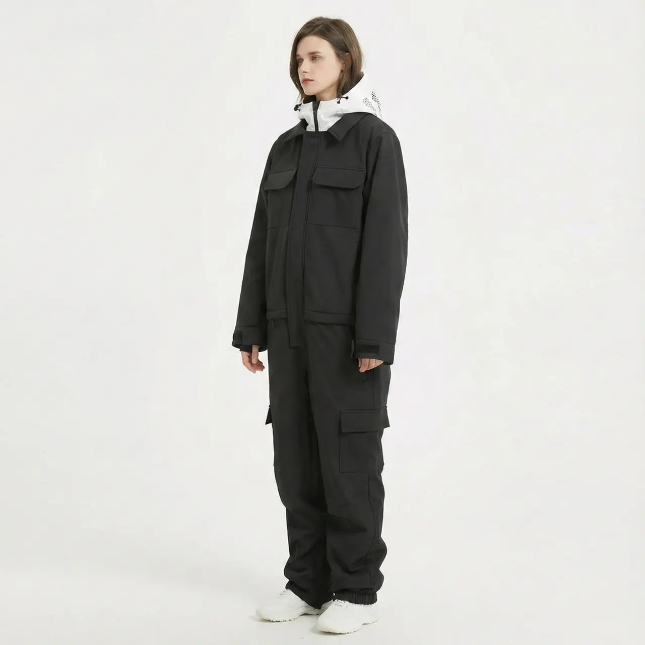 MunaWear - Ski Wear - Varo – Waterproof Ski Jumpsuit For Women With Hood For Winter Sports - Black / 3XL