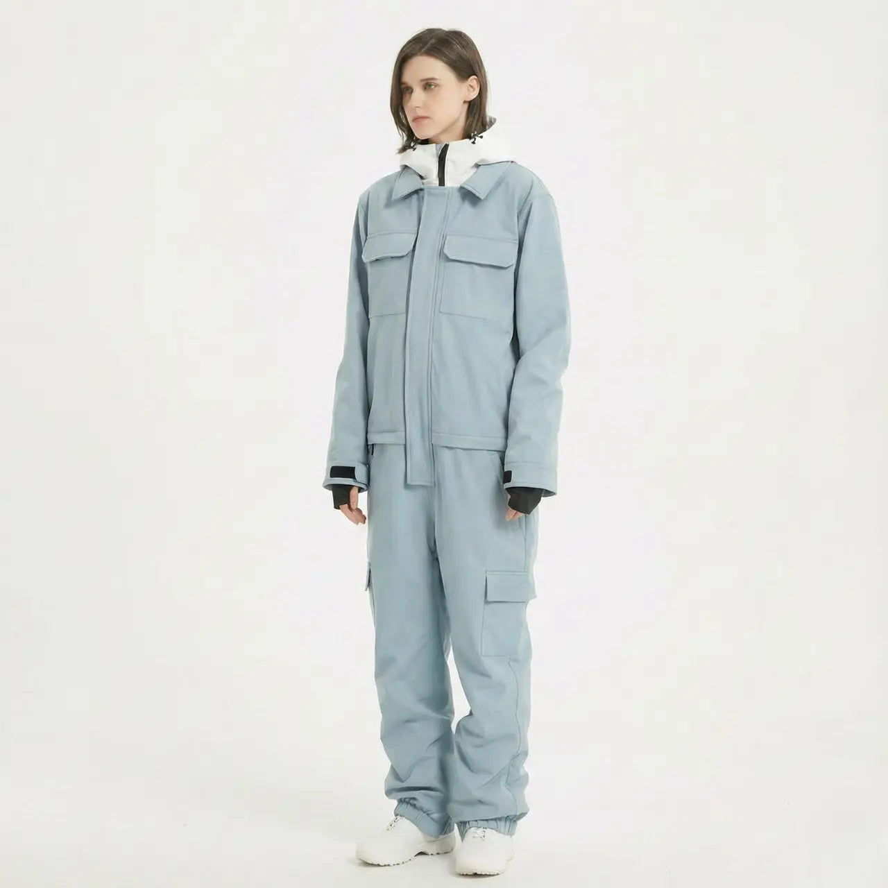 MunaWear - Ski Wear - Varo – Waterproof Ski Jumpsuit For Women With Hood For Winter Sports - Light Blue / 3XL