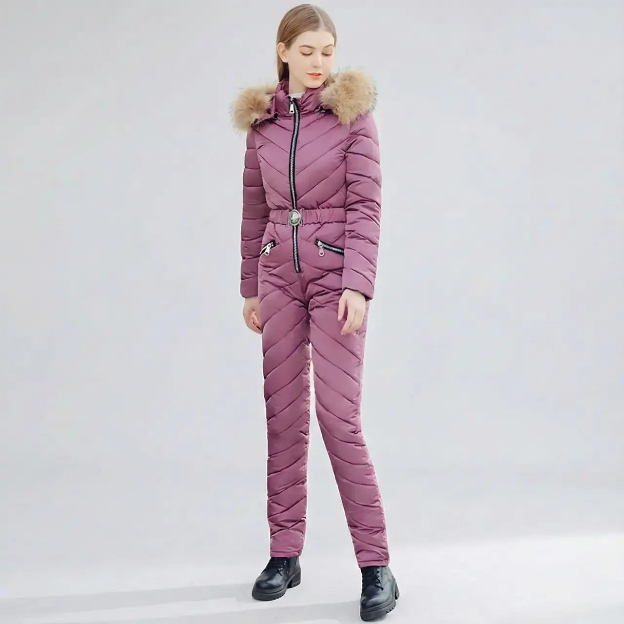 MunaWear - Ski & Snowboard Apparel - Alexandra – Stylish Women's Ski Suit With Windproof Design For Winter Sports - Pink / 2XL