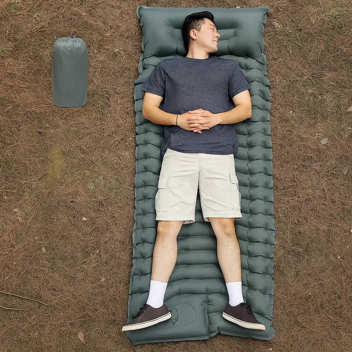 MunaWear - Sleeping Pads - Nira – Super Thick 4-Inch Camping Bed with Built-In Pillow & Pump for Hiking, Tent & Outdoor Sleeping, Size Single - Gray / Single