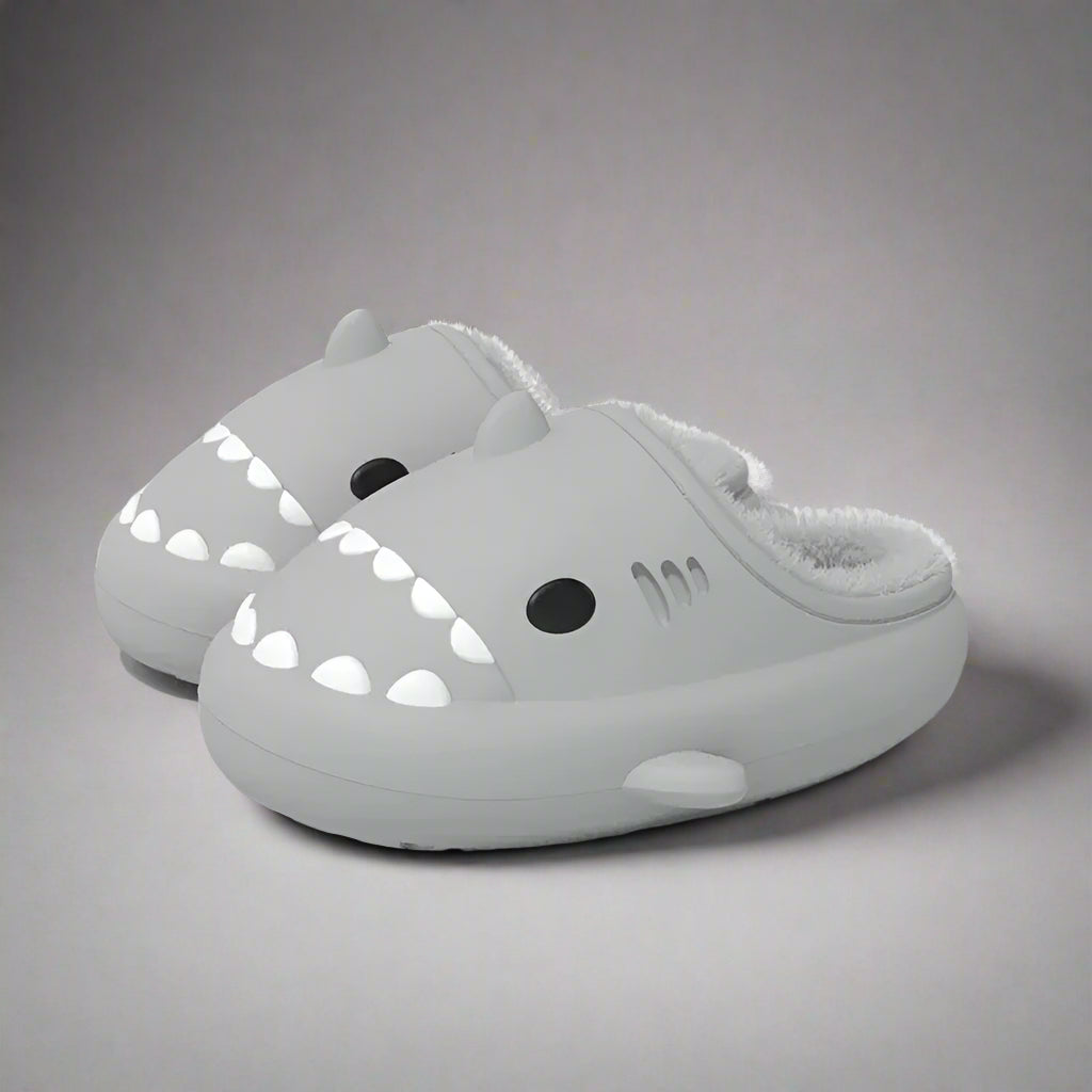 MunaWear  Slippers  Mia – Cozy Waterproof Shark Slides Slippers for Men and Women with Plush Fur Lining  Grey-36-37-22.5-23cm