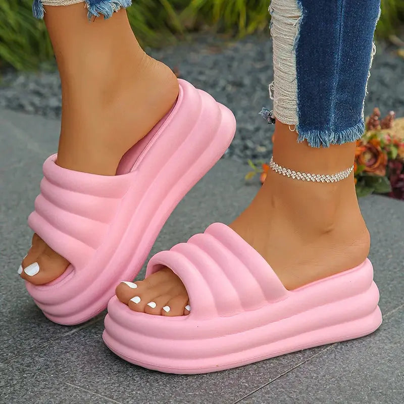 MunaWear  Slippers  Mia – Womens Chunky Platform Slippers with Open Toe and Non-Slip Sole for All-Day Comfort  Pink-36-37