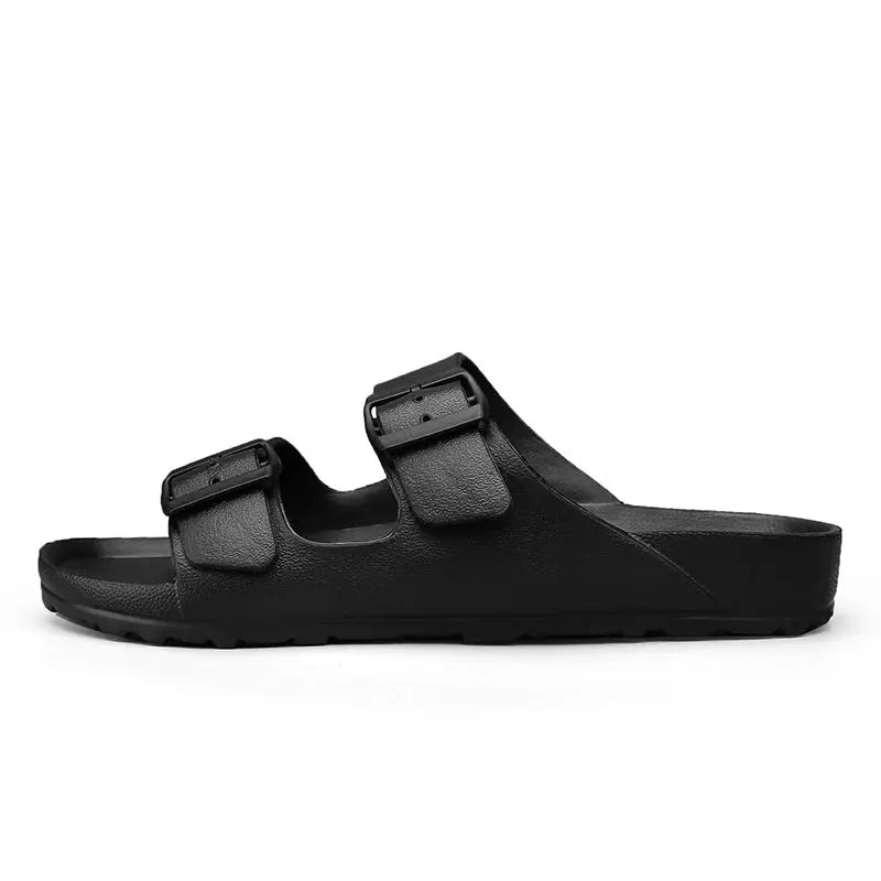 MunaWear  Slippers & Flip Flops  Liam - Lightweight Men's Slippers with Adjustable Fit and Anti-Slip Sole for Ultimate Comfort  Black-34