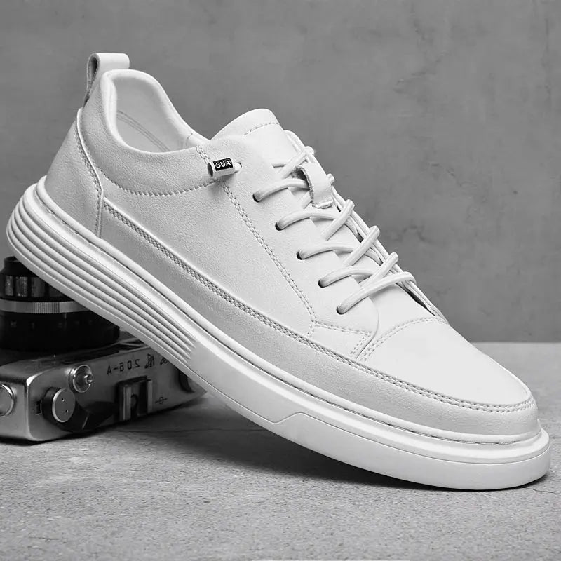 MunaWear - Sneakers - Caden - Minimalist Men's Sneakers With Tonal Stitching For Casual Outings - White / 45