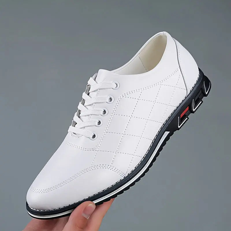 MunaWear - Sneakers - Caden - Stylish Men's Lace-Up Casual Shoes With Quilted Detailing For Everyday Wear - White / 48