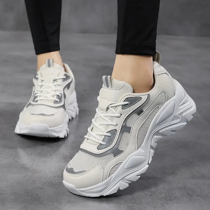 MunaWear  Sneakers  Mia – Women's White Sneakers with Thick Sole and Reflective Design for Casual Style