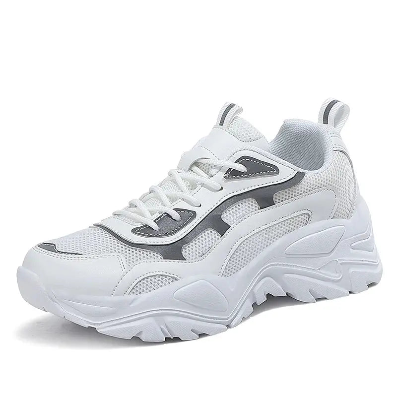 MunaWear  Sneakers  Mia – Women's White Sneakers with Thick Sole and Reflective Design for Casual Style