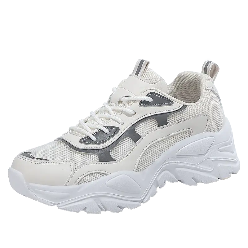 MunaWear  Sneakers  Mia – Women's White Sneakers with Thick Sole and Reflective Design for Casual Style