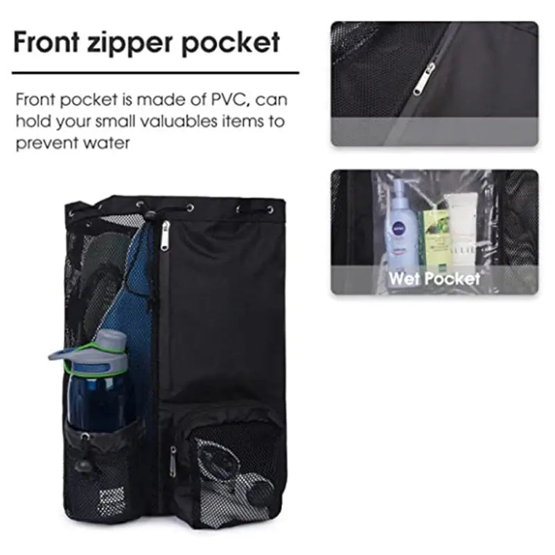 Mia - Mesh Drawstring Swim Bag with Wet Pocket for Gym & Beach Use, Size One Size Fits All 4
