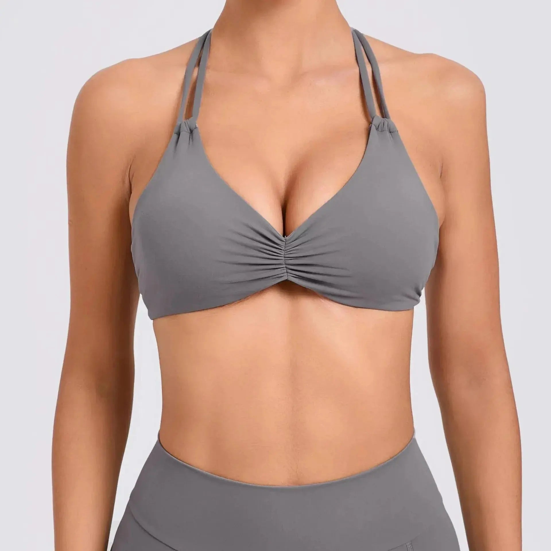 MunaWear  Sports Bras  Lila – Lightweight Supportive Sports Bra for Yoga, Gym, and Active Wear  Gray-XL