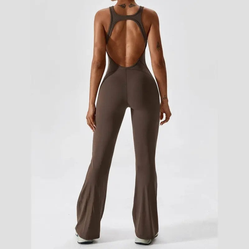 MunaWear  Sportswear  Sierra - Chic Open-Rug Flared Jumpsuit for Effortless Athleisure Style