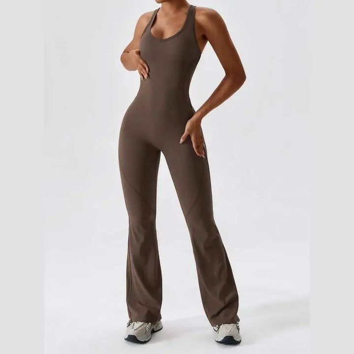 MunaWear  Sportswear  Sierra - Chic Open-Rug Flared Jumpsuit for Effortless Athleisure Style
