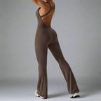 MunaWear  Sportswear  Sierra - Chic Open-Rug Flared Jumpsuit for Effortless Athleisure Style