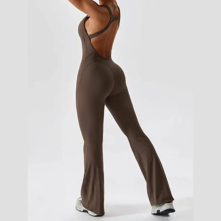 MunaWear  Sportswear  Sierra - Chic Open-Rug Flared Jumpsuit for Effortless Athleisure Style