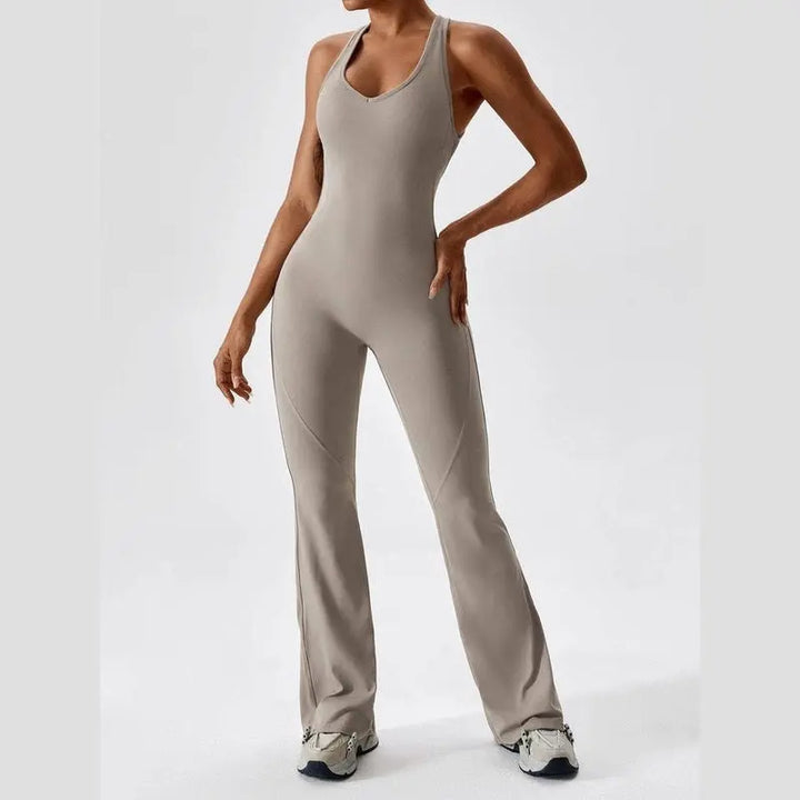 MunaWear  Sportswear  Sierra - Chic Open-Rug Flared Jumpsuit for Effortless Athleisure Style