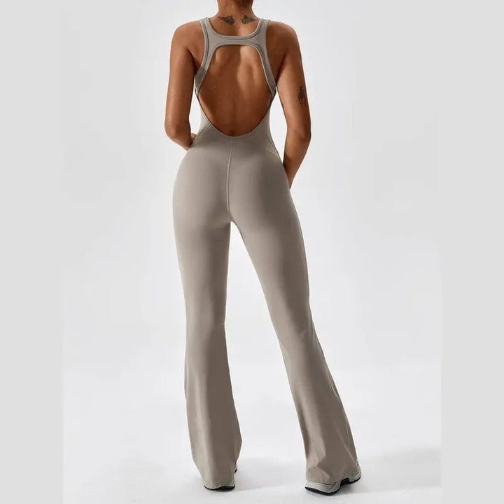 MunaWear  Sportswear  Sierra - Chic Open-Rug Flared Jumpsuit for Effortless Athleisure Style