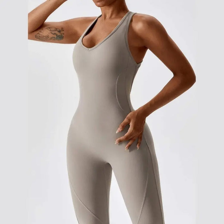 MunaWear  Sportswear  Sierra - Chic Open-Rug Flared Jumpsuit for Effortless Athleisure Style