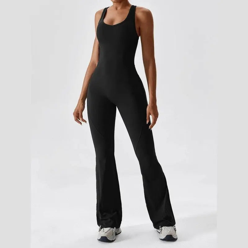 MunaWear  Sportswear  Sierra - Chic Open-Rug Flared Jumpsuit for Effortless Athleisure Style