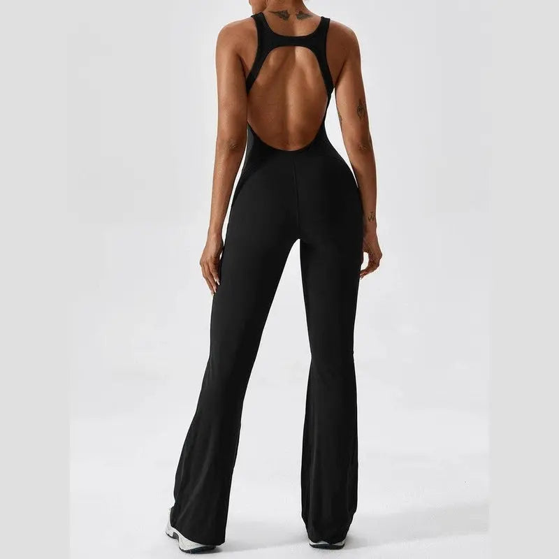 MunaWear  Sportswear  Sierra - Chic Open-Rug Flared Jumpsuit for Effortless Athleisure Style
