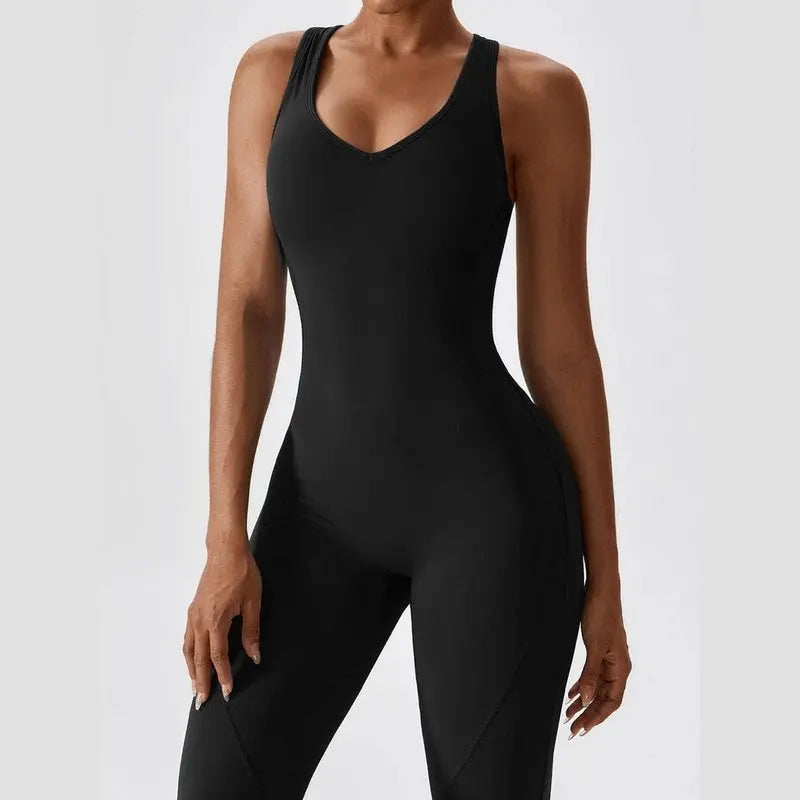MunaWear  Sportswear  Sierra - Chic Open-Rug Flared Jumpsuit for Effortless Athleisure Style