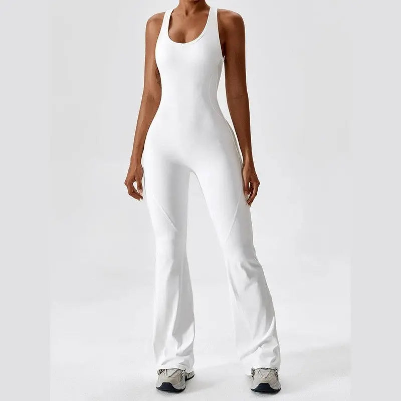 MunaWear  Sportswear  Sierra - Chic Open-Rug Flared Jumpsuit for Effortless Athleisure Style