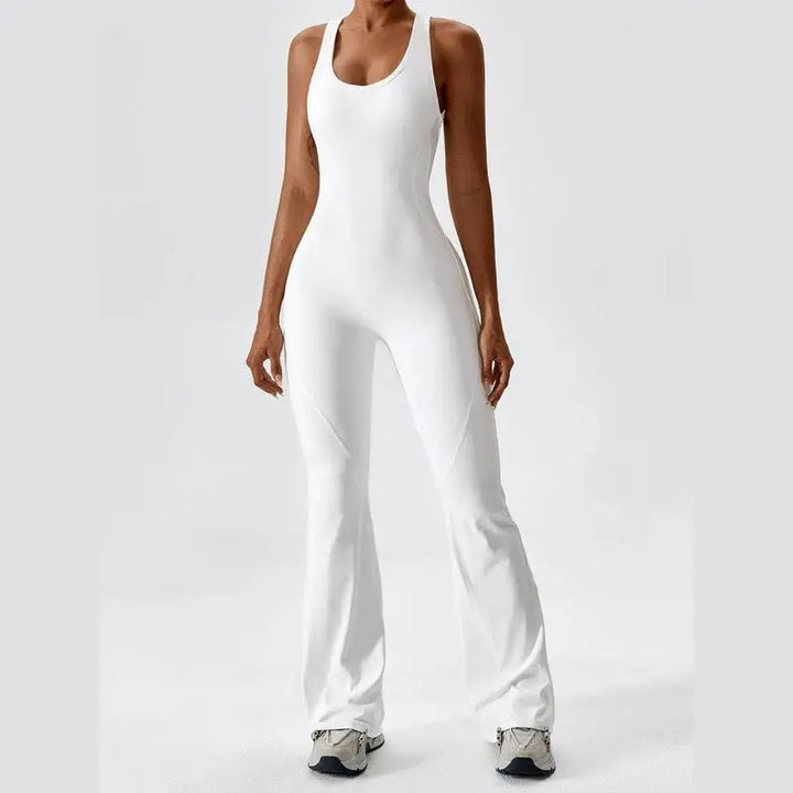 MunaWear  Sportswear  Sierra - Chic Open-Rug Flared Jumpsuit for Effortless Athleisure Style