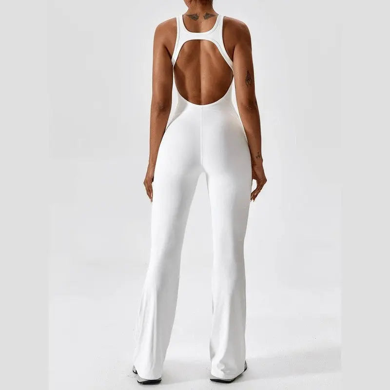 MunaWear  Sportswear  Sierra - Chic Open-Rug Flared Jumpsuit for Effortless Athleisure Style