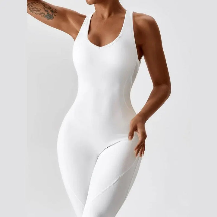 MunaWear  Sportswear  Sierra - Chic Open-Rug Flared Jumpsuit for Effortless Athleisure Style