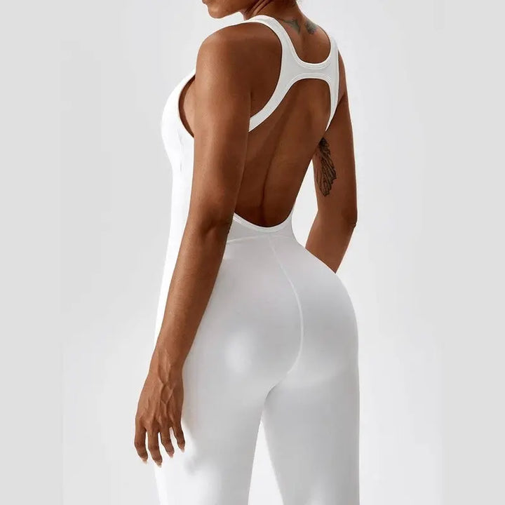 MunaWear  Sportswear  Sierra - Chic Open-Rug Flared Jumpsuit for Effortless Athleisure Style