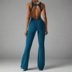MunaWear  Sportswear  Sierra - Chic Open-Rug Flared Jumpsuit for Effortless Athleisure Style
