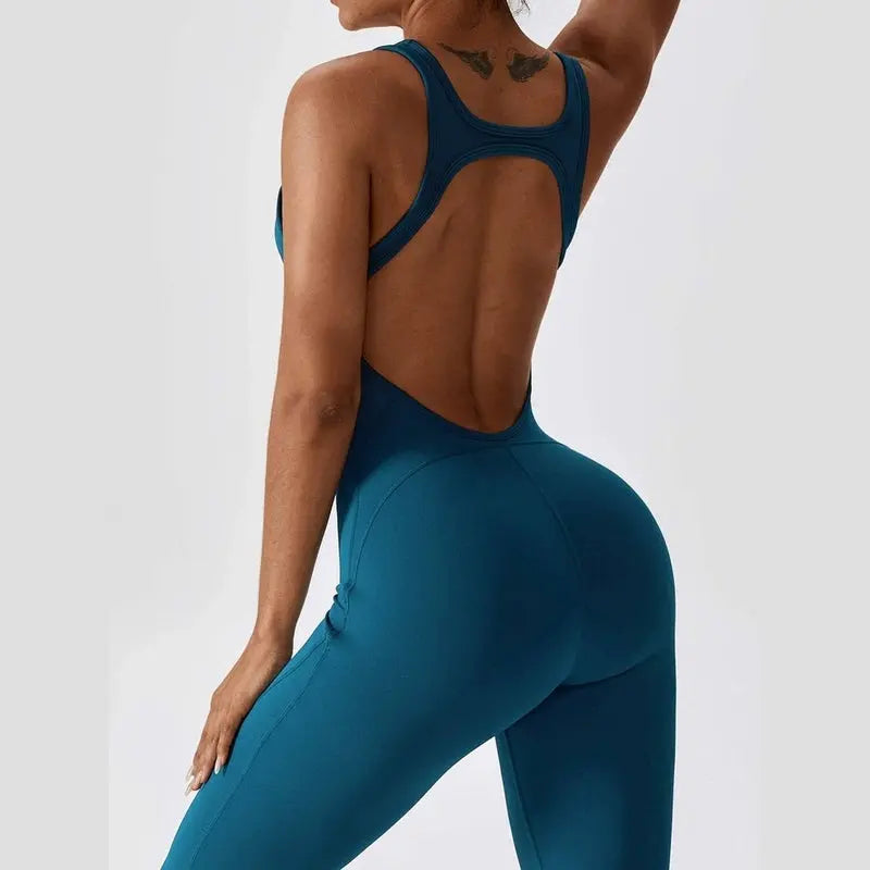 MunaWear  Sportswear  Sierra - Chic Open-Rug Flared Jumpsuit for Effortless Athleisure Style