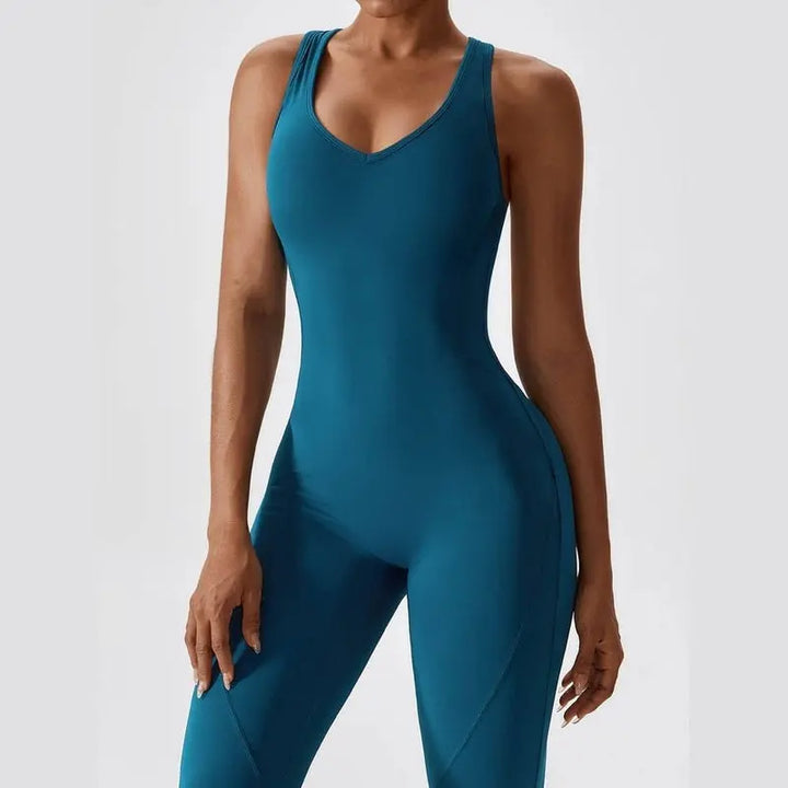 MunaWear  Sportswear  Sierra - Chic Open-Rug Flared Jumpsuit for Effortless Athleisure Style