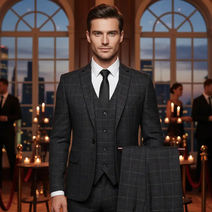 MunaWear - Suits - Caden - Classic Men's Three-Piece Suit With Tailored Fit For Weddings And Formal Events - 