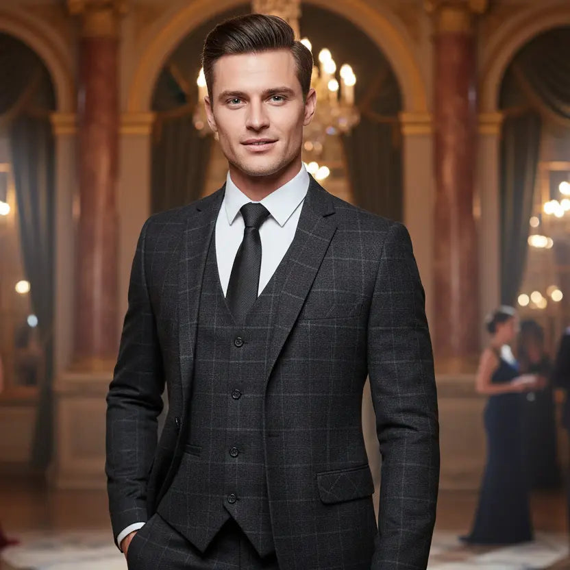 MunaWear - Suits - Caden - Classic Men's Three-Piece Suit With Tailored Fit For Weddings And Formal Events - 