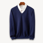 Aidan – Slim-Fit Men's Sweater With V-Neck For Casual And Formal Wear- Navy