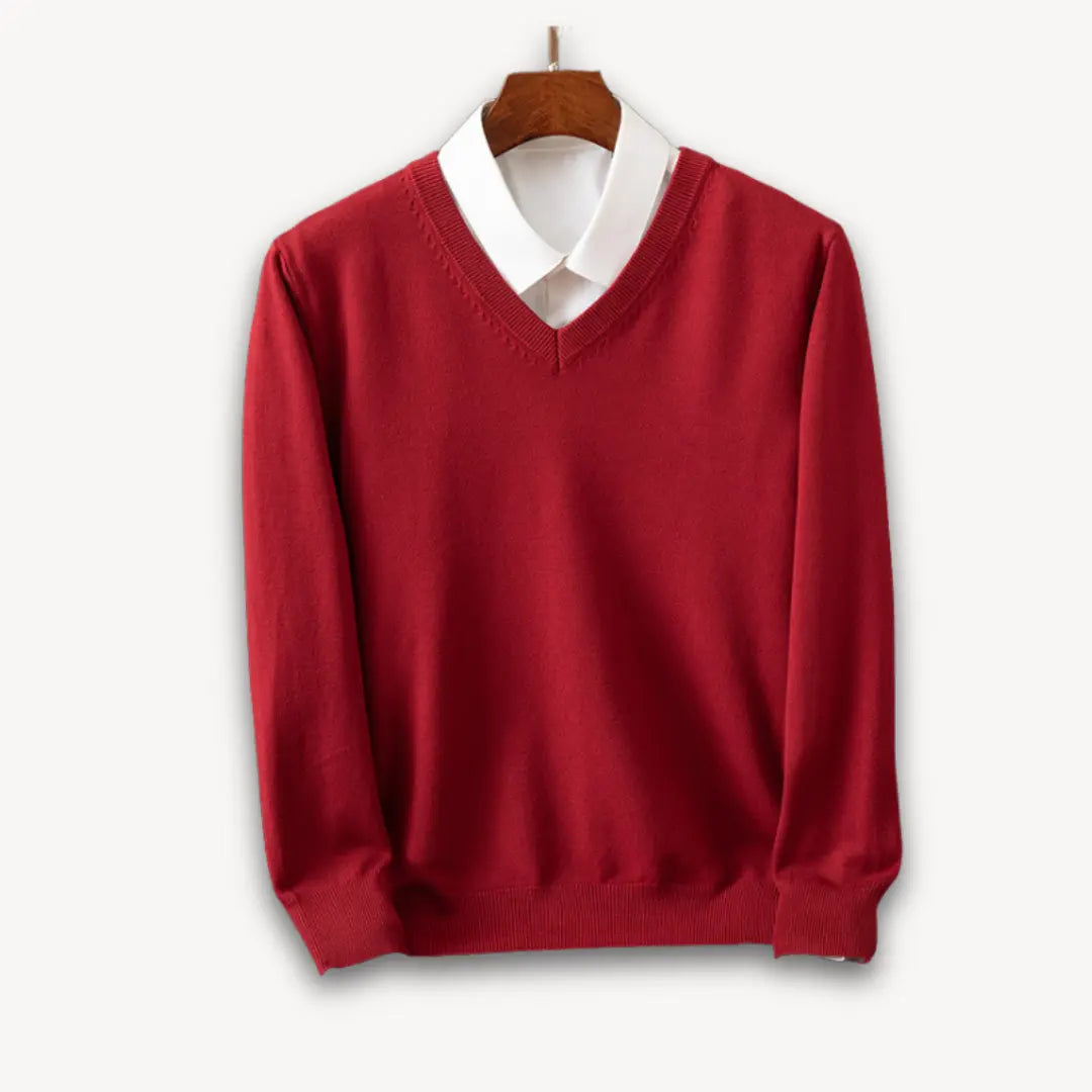 Aidan – Slim-Fit Men's Sweater With V-Neck For Casual And Formal Wear- Wine Red