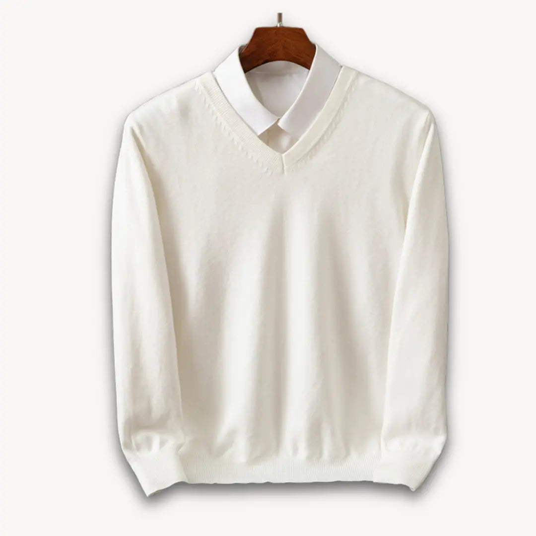 Aidan – Slim-Fit Men's Sweater With V-Neck For Casual And Formal Wear- White