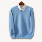 Aidan – Slim-Fit Men's Sweater With V-Neck For Casual And Formal Wear- Light Blue