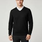 MunaWear - Sweaters - Aidan – Slim-Fit Men's Sweater With V-Neck For Casual And Formal Wear - Black / 3XL