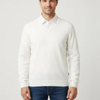 MunaWear - Sweaters - Aidan – Slim-Fit Men's Sweater With V-Neck For Casual And Formal Wear - White / 3XL