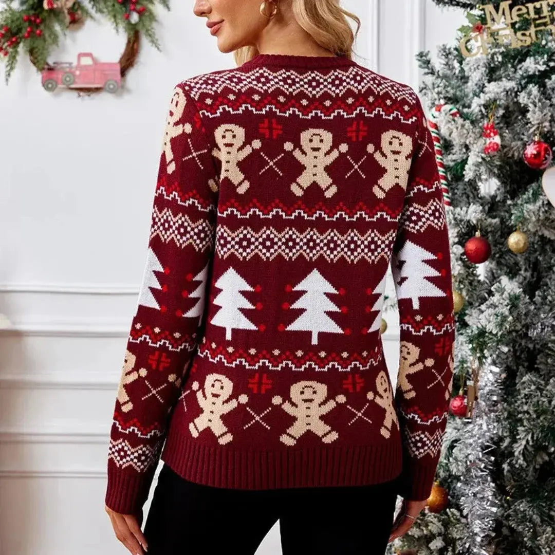 Cozy Women's Christmas Sweater With Playful Gingerbread Design – Perfect for Holiday Celebrations 2