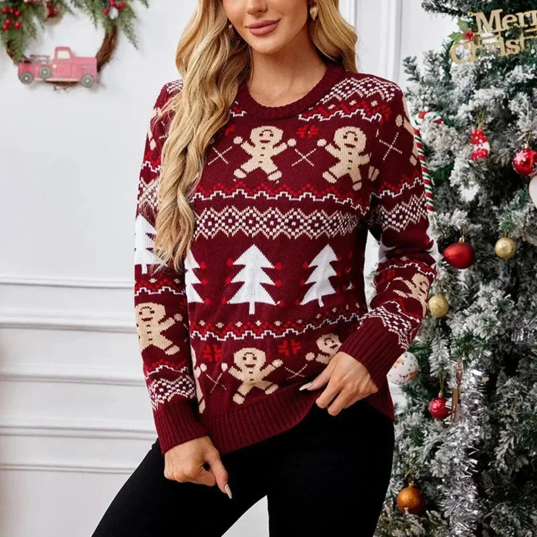 Cozy Women's Christmas Sweater With Playful Gingerbread Design – Perfect for Holiday Celebrations 1