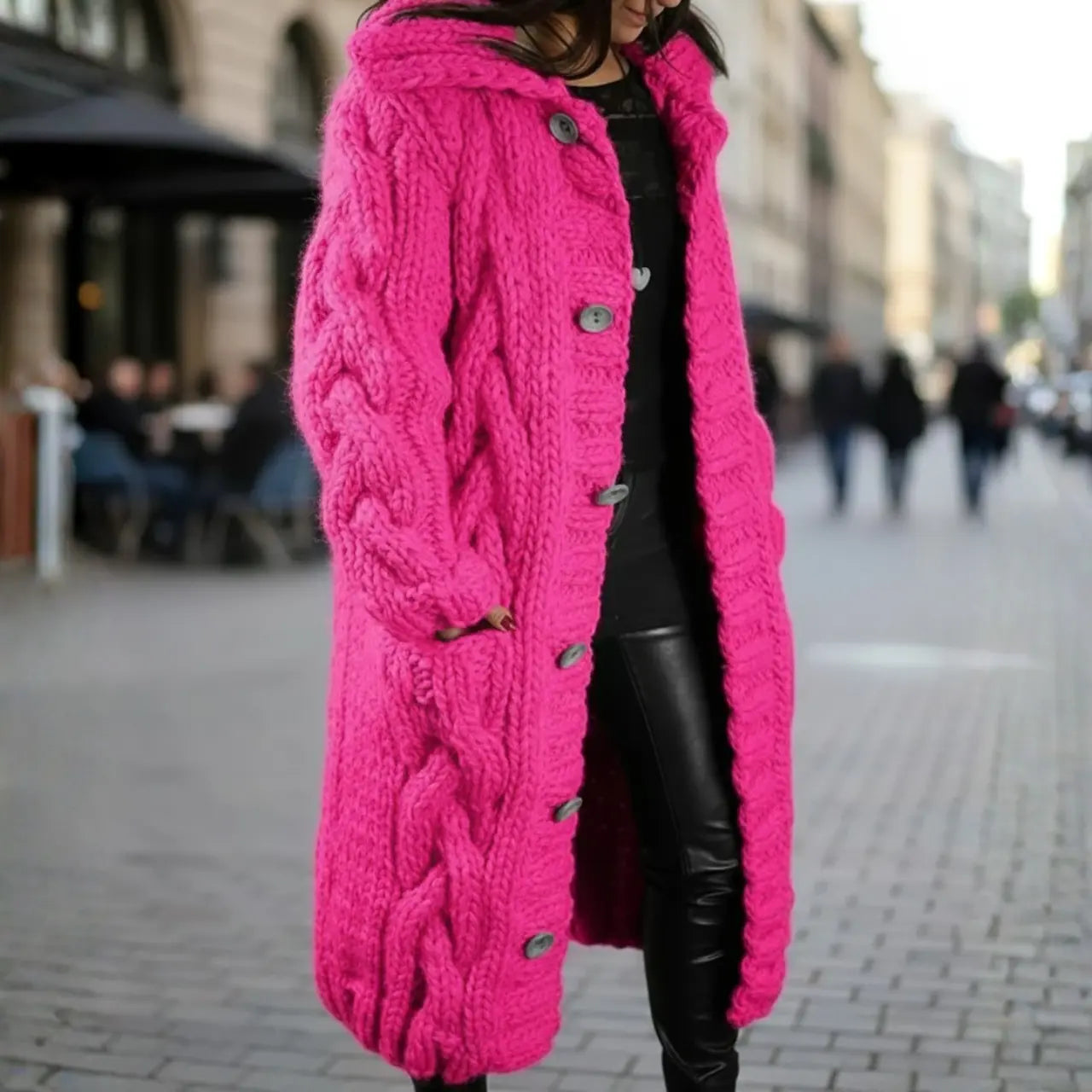 MunaWear - Sweaters - Ova - Stylish Women's Long Casual Sweater With Comfortable Fit For Everyday And Formal Wear - Bright Pink / 5XL