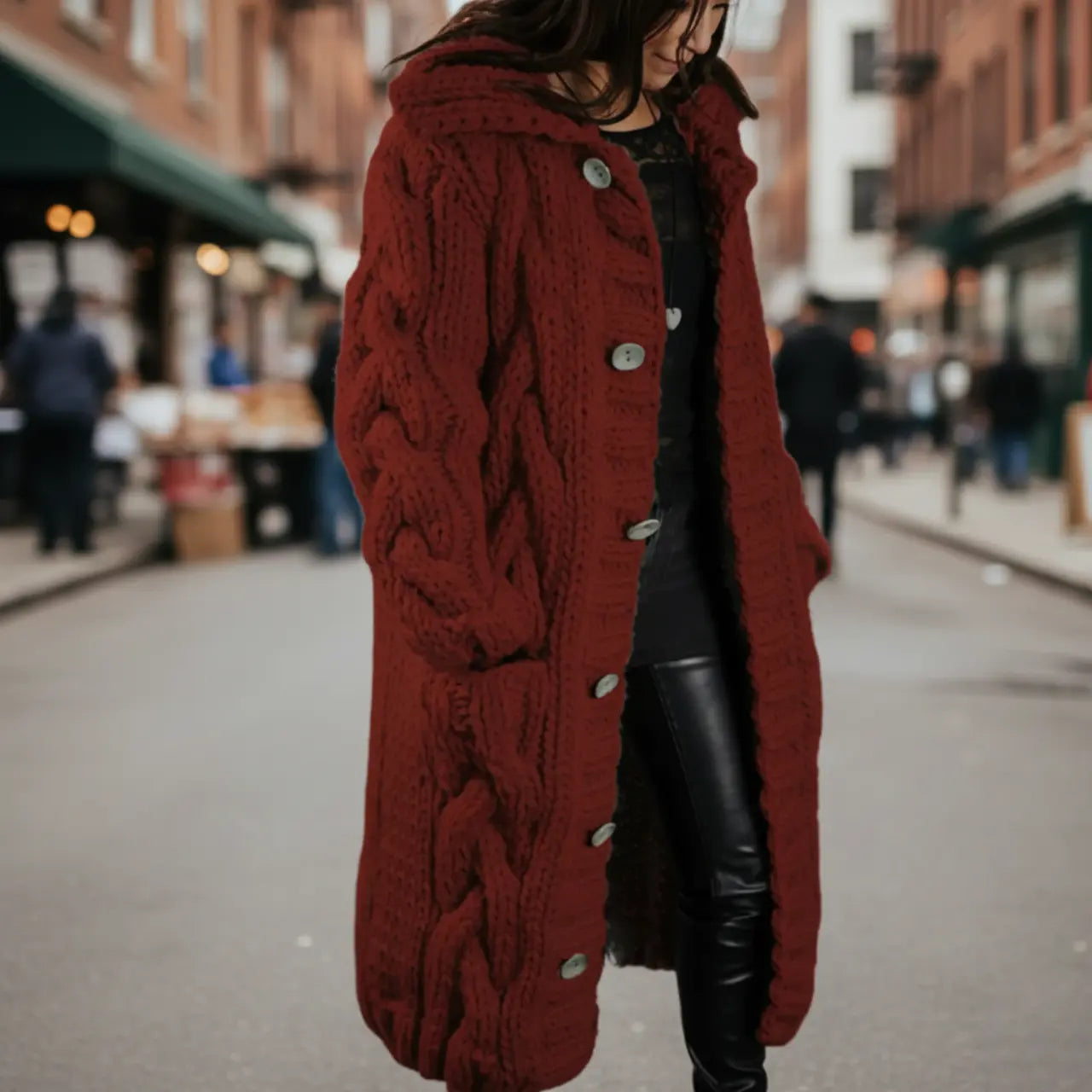 MunaWear - Sweaters - Ova - Stylish Women's Long Casual Sweater With Comfortable Fit For Everyday And Formal Wear - Dark Red / 5XL