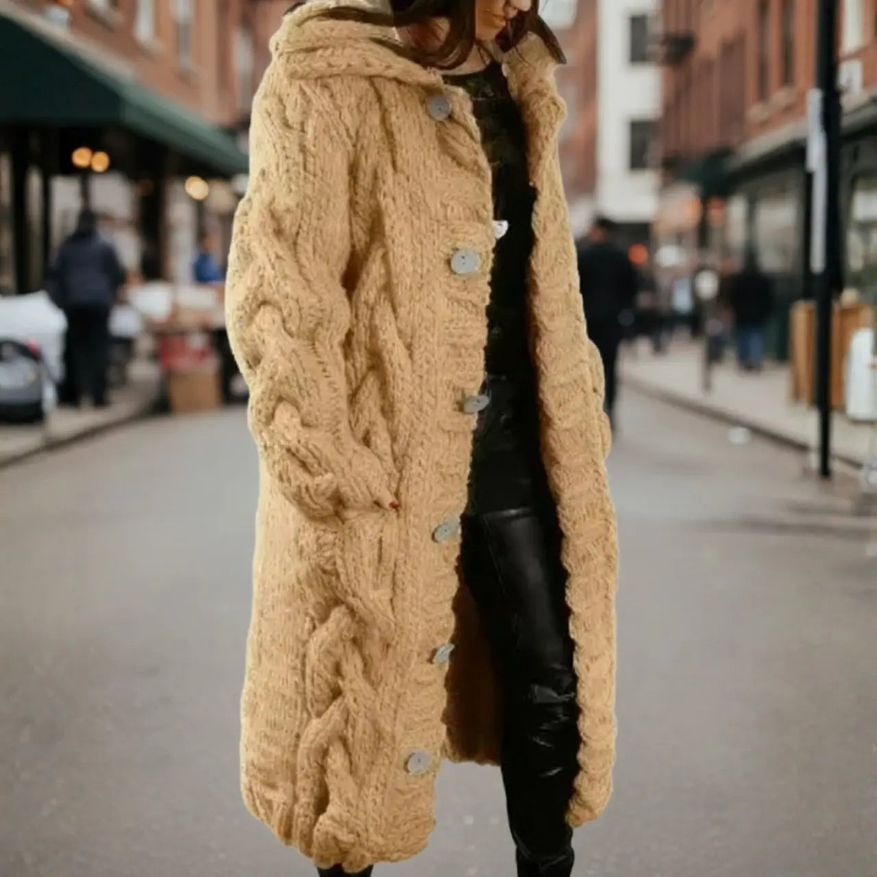 MunaWear - Sweaters - Ova - Stylish Women's Long Casual Sweater With Comfortable Fit For Everyday And Formal Wear - Khaki / 5XL