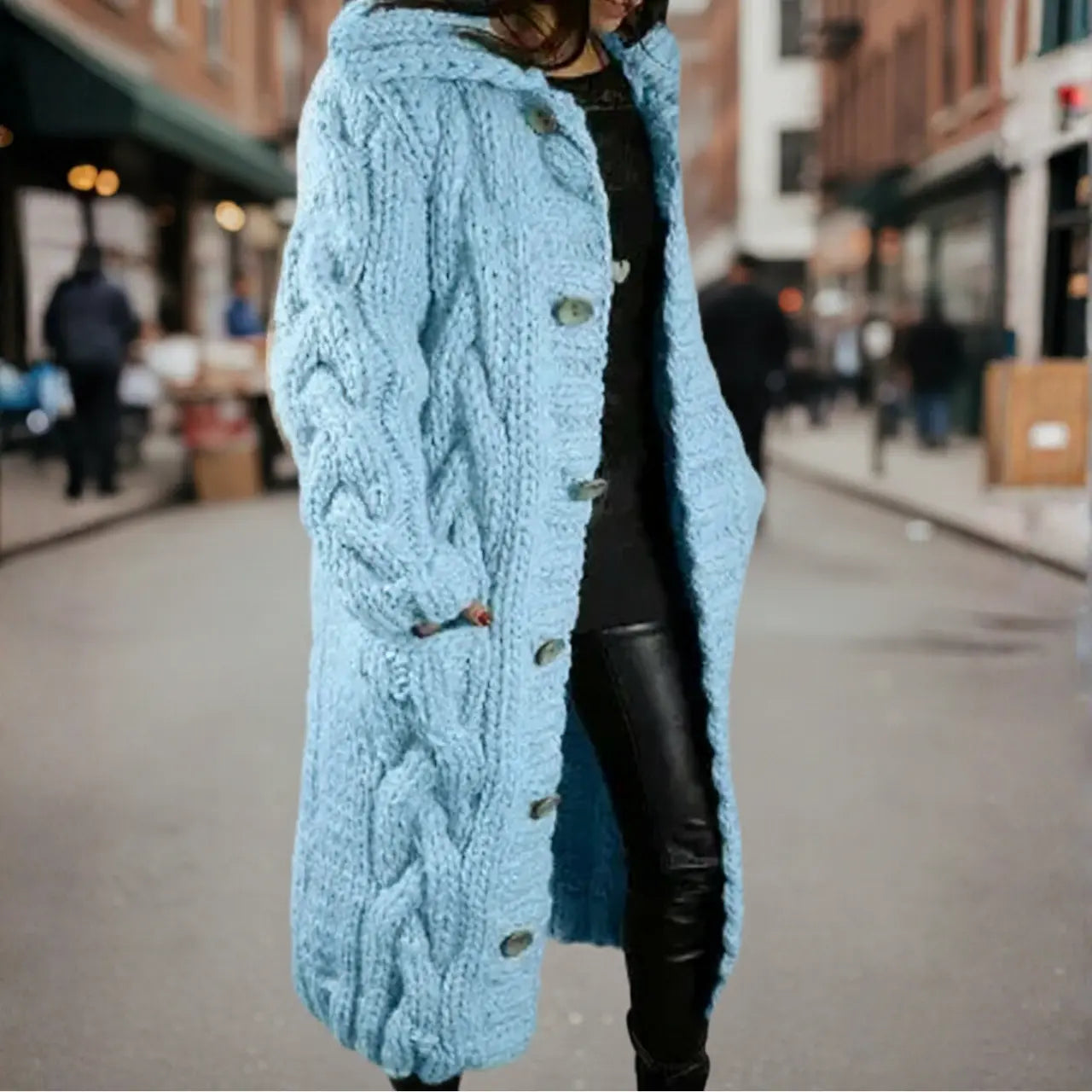 MunaWear - Sweaters - Ova - Stylish Women's Long Casual Sweater With Comfortable Fit For Everyday And Formal Wear - Light Blue / 5XL