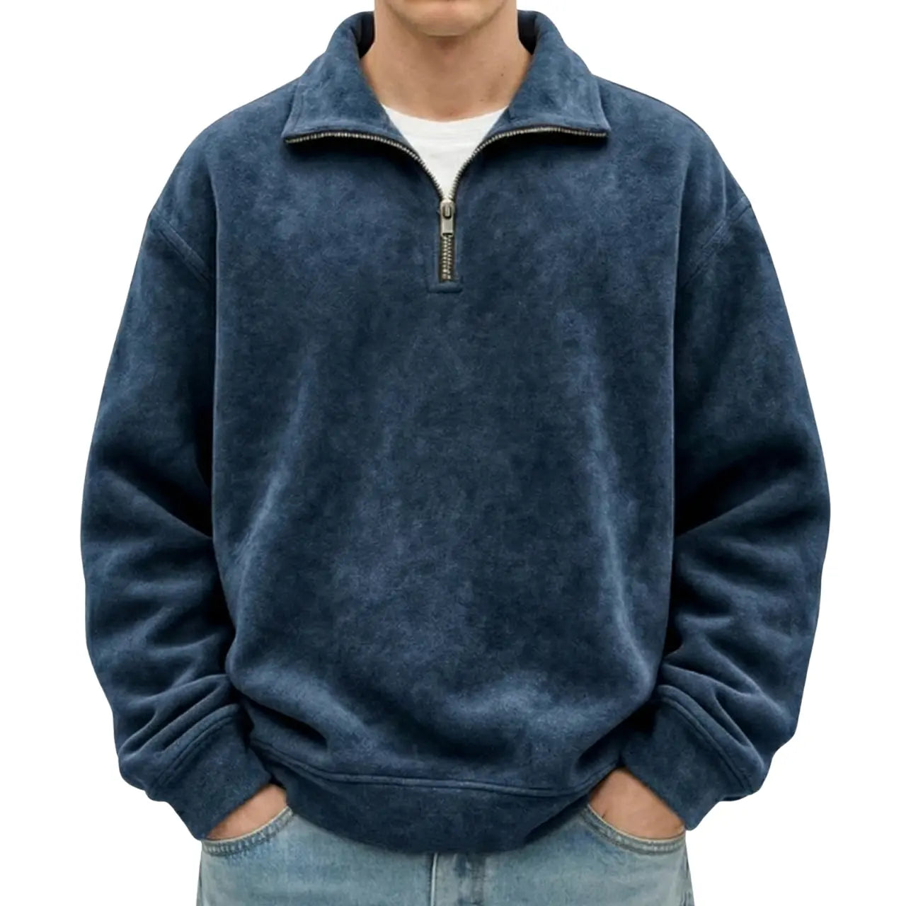 MunaWear - Sweaters & Sweatshirts - Caden - Stylish Men's Polo Neck Sweatshirt for Casual Social Wear - Dark Blue / 5XL