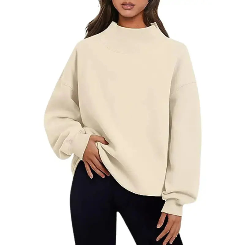 MunaWear - Sweatshirts - Liora - Oversized Women's Sweatshirt With Soft Cotton Blend For Casual Comfort - Beige / 3XL