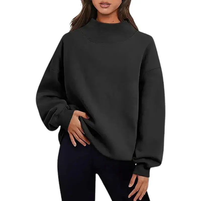 MunaWear - Sweatshirts - Liora - Oversized Women's Sweatshirt With Soft Cotton Blend For Casual Comfort - Black / 3XL