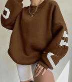 MunaWear - Sweatshirts - Liora - Oversized Women's Sweatshirt With Eye-Catching Lettering For Casual Days - Brown / XXL
